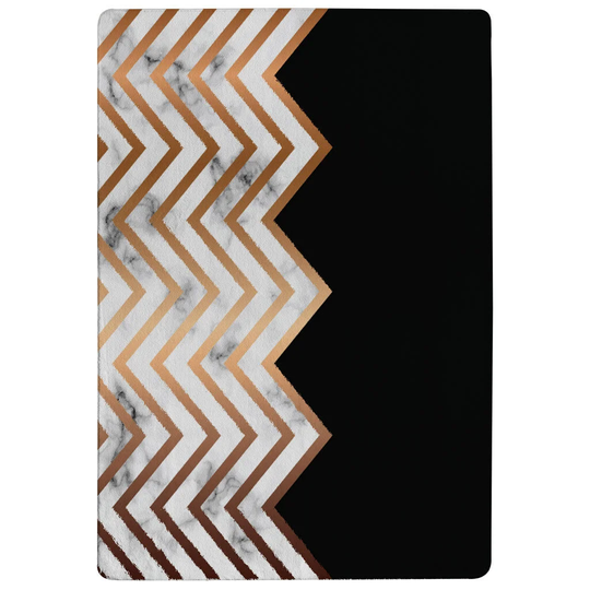 Ellsworth Marble Zig Zag Pattern Designer Shaggy Black/Gold Rug