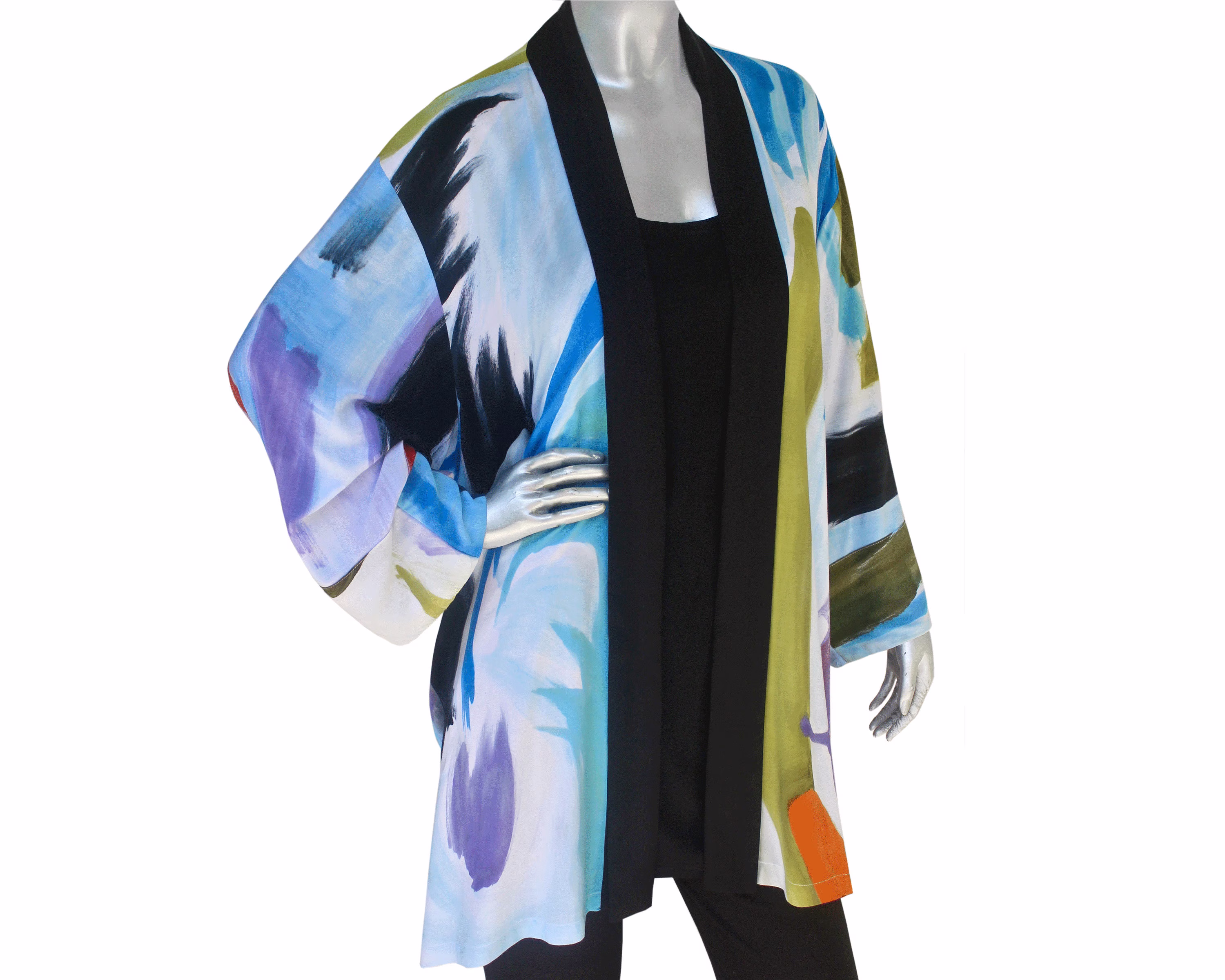 Plus Size Kimono Style Jacket, Women's Oversized Duster Jacket One 1X 2X, Hand Painted Boho Cardigan, Lagenlook Artwear Xl Xxl