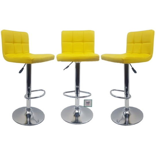 3 X Yellow "Modena" Faux Leather Bar Stools, swivel height adjustable Set of 3