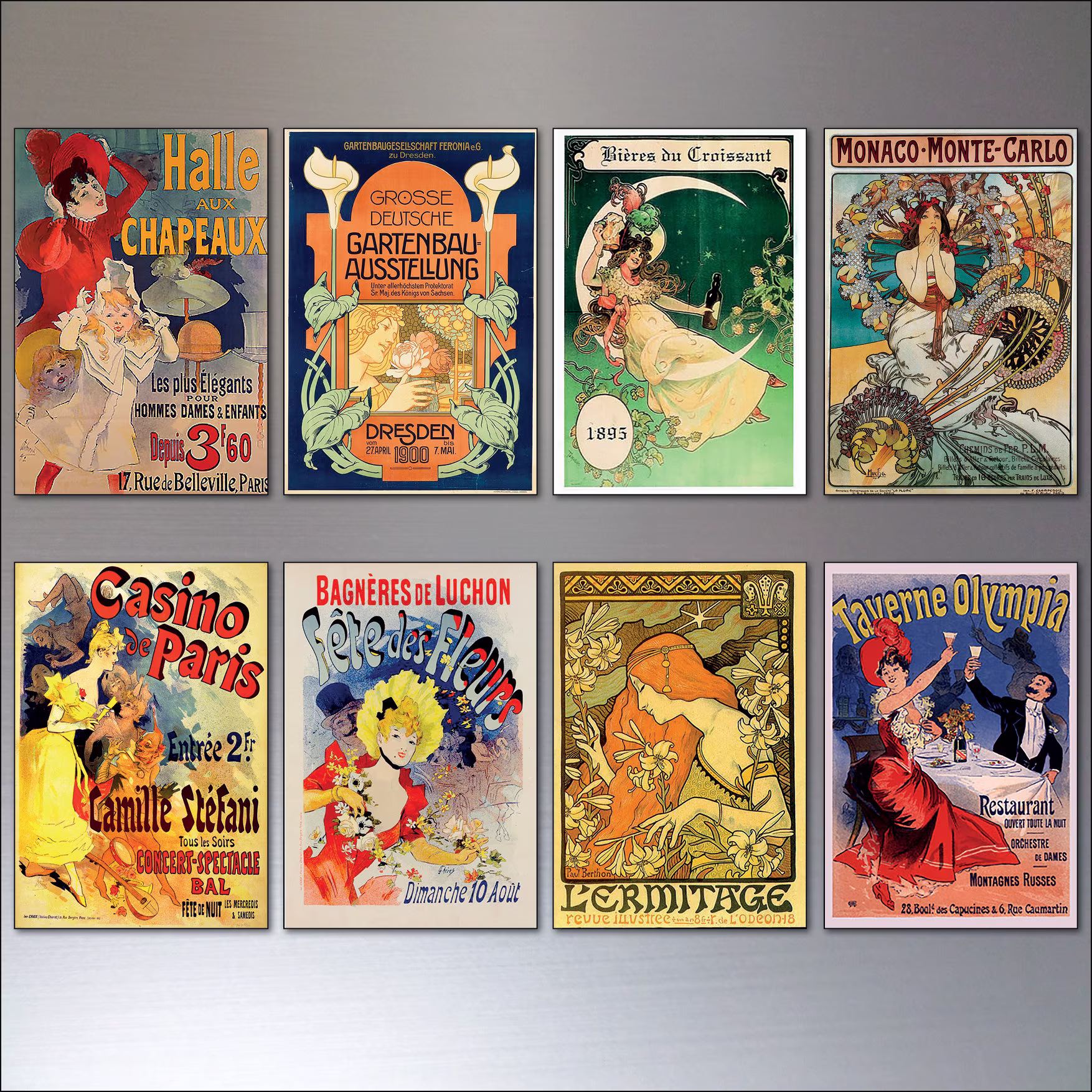 A Set Of 8 Vintage French Art Nouveau Bohemian Poster Prints Fridge Magnets - No.3