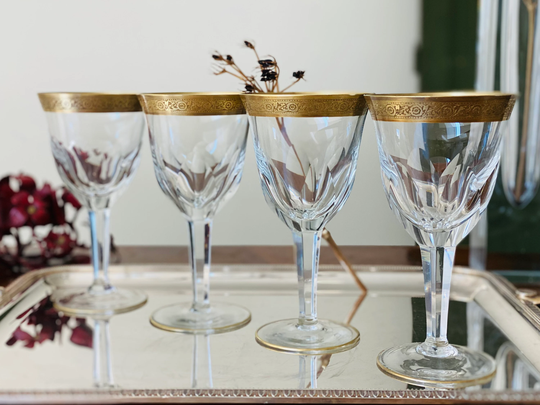 Vintage Heavy Crystal Wine Glasses Clear Goblet With Gold Rim Wedding