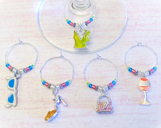 Women's Accessories Wine Charms - Set Of 5 Silver Enamel Fashion Glass