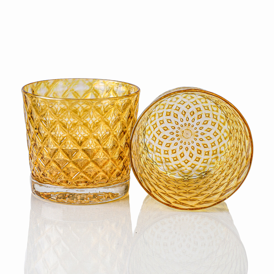 Pineapple Mindala Glass Set Of 6 - Hand Blown Scotch Glasses, Made Whiskey Tasting Glasses