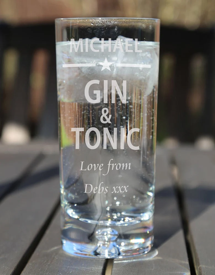 Personalised Engraved Boxed Gin & Tonic Highball Glass Birthday Christmas Retirement Wedding Anniversary Lover's Gift Star Design