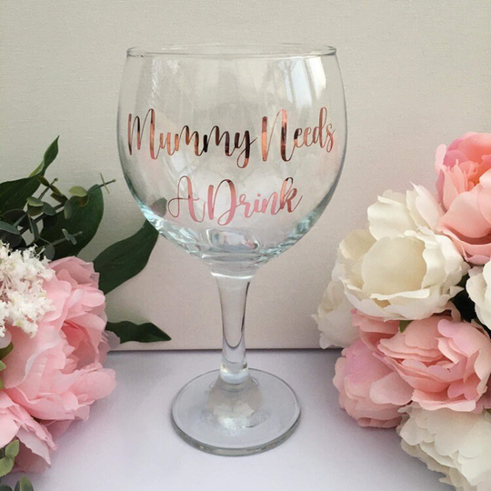 Mummy Needs A Drink Gin Glass/Rose Gold Silver - Perfect Mum Gift Mother's Day