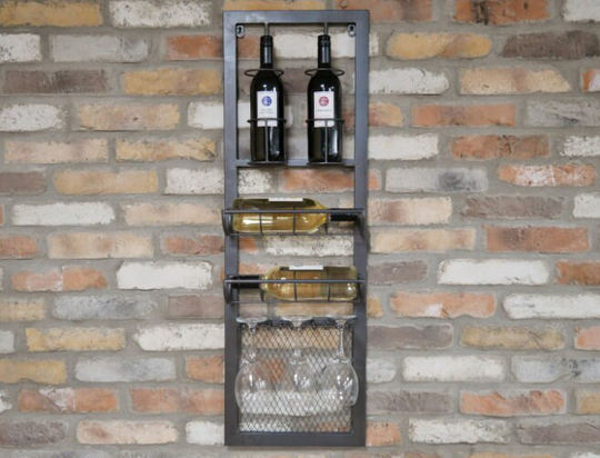 Industrial Wine Rack Rustic Metal Wall Mounted Drinks Cabinet Tall Retro Storage Shelving Unit Urban Style Bottle Glass Holder Furniture