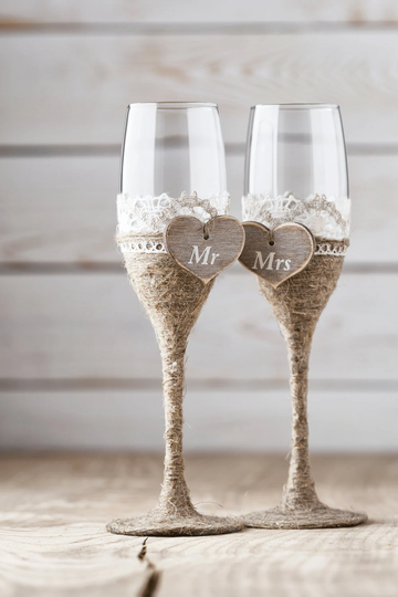 Wedding Toasting Flutes Rustic Glasses Champagne Bride & Groom Bridal Shower Gift