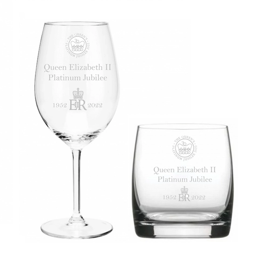 Engraved Queen Elizabeth Ii Platinum Jubilee Glasses - Set Of 2 His & Hers - Queens Glass