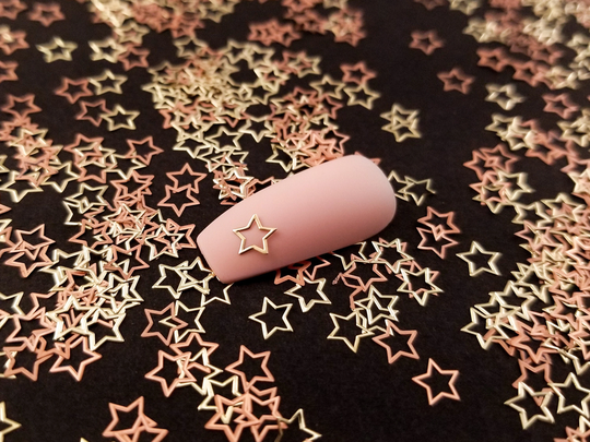 5mm Gold Toned Metal Kawaii 5 Point Star Cabochons, Cute Nail Art Cabs, Resin Charms, Galaxy Space Shaker Embellishments