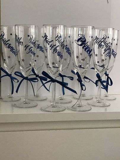 Bridal Party Glasses - Bridal Champagne Personalised Flutes Glass