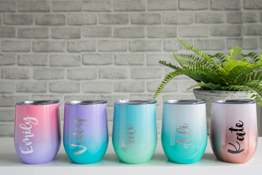Wine Tumbler, Personalised, Stainless Steel, Insulated Stemless Wine/Gin Bridesmaid Gift, Hen Do Tumblers, Thermal Travel Mug