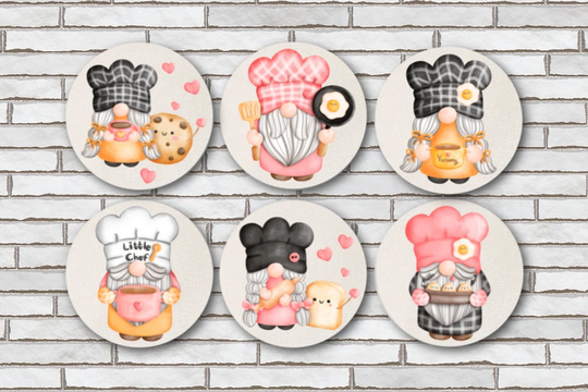 Chef Gnome Fridge Magnets Or Pinback Button Pins Set Of 6 Size 1.25