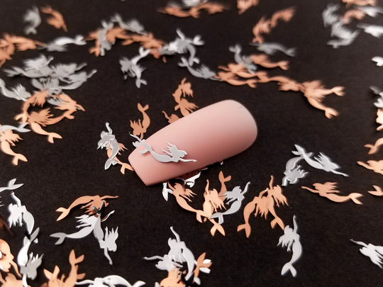 10mm Silver Toned Metal Fairytale Mermaid Cabochons, Cute Nail Art Cabs, Fae Nautical Ocean Charms, Resin Shaker Embellishments