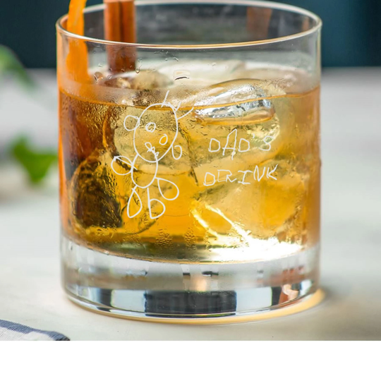 Personalised Child's Drawing Engraved On Whisky Glass | Gift For Dad Gifts From Children Bespoke Whiskey Tumbler Keepsake Glassware