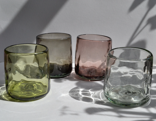 4 Tumblers in Various Colors - Set Of Handmade Recycled Glass