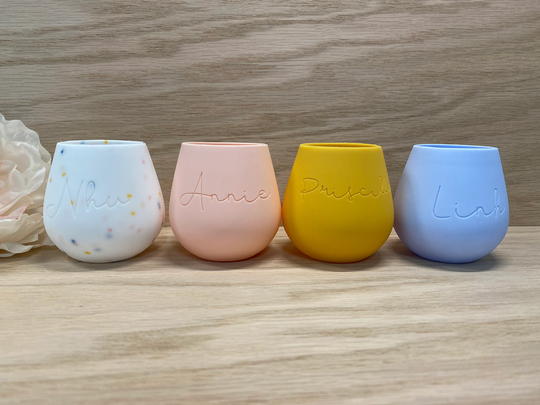 Silicone Personalized Shot Glass 5.25 Oz/Birthday Gift Bridesmaid Stemless Wine Infant Toddler Cups