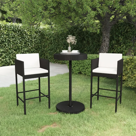 Ebern Designs 3 Piece Garden Bar Set With Cushions Poly Rattan Brown