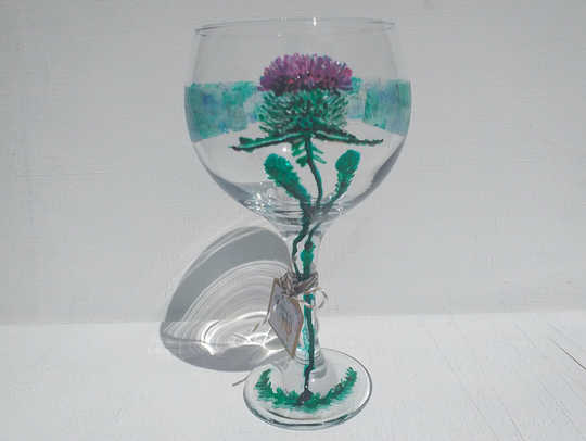 Scottish Thistle Hand Painted Gin Glass | Can Personalise Unique, Perfect Gift Painted To Order For Her Him