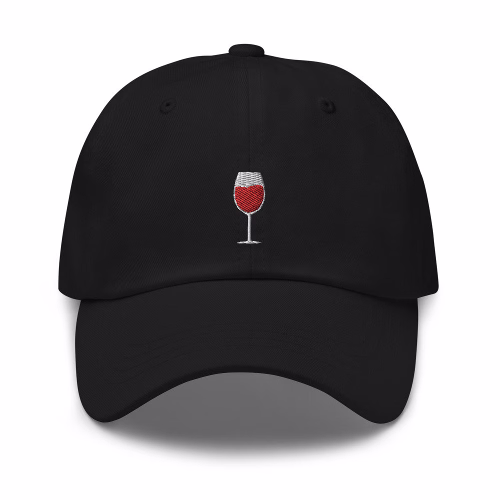 Wine Glass Embroidered Unisex Dad Hat, Handmade, Adjustable Baseball Cap Gift
