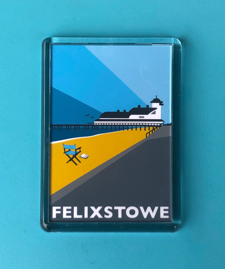 Felixstowe Pier Travel Poster Style Fridge Magnet By Rebecca Pymar