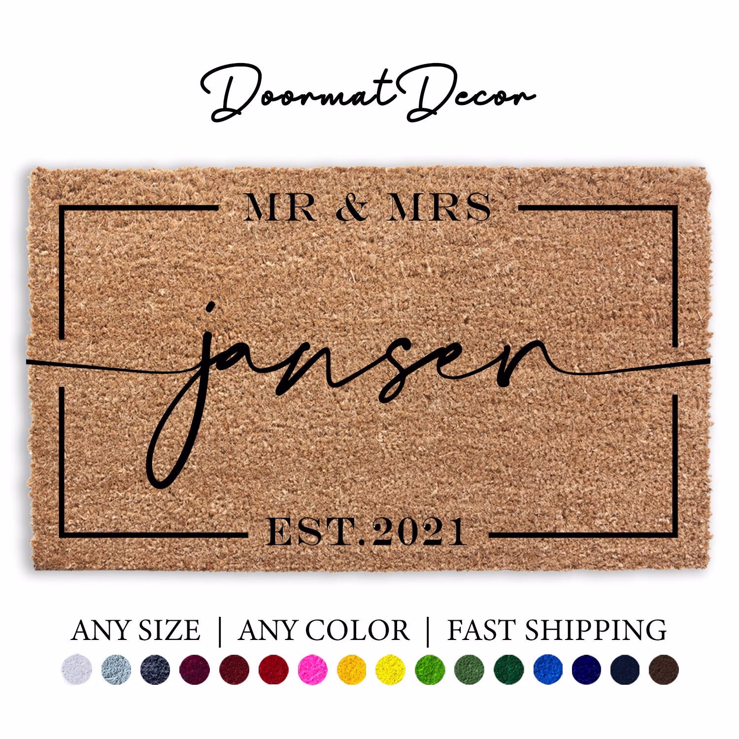 Mr & Mrs Personalized Doormat, Custom Wedding Engagement Gift, Flocked Coir Door Mat, Welcome Large Outdoor Patio Porch Rug