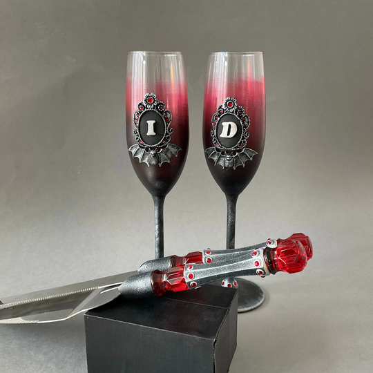 Gothic Wine Goblet Black Halloween Wedding Anniversary Glasses Altar Decoration Wicca Pegan Bat Wedding Flutes