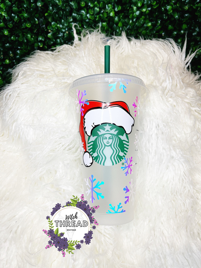 Santa Hat Christmas - Cold Cup- Starbucks 24 Oz Tumbler