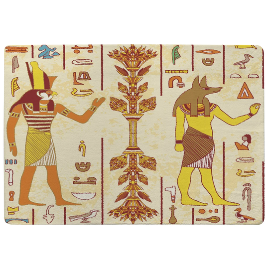 Hull Egyptian Gods and Ancient Egyptian Hieroglyphs Shaggy Ivory/Yellow Rug