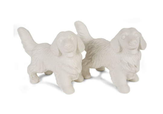 Golden Retriever Handmade Unpainted Ceramics Cruet Set Mini Unglazed | 5cm X 8cm