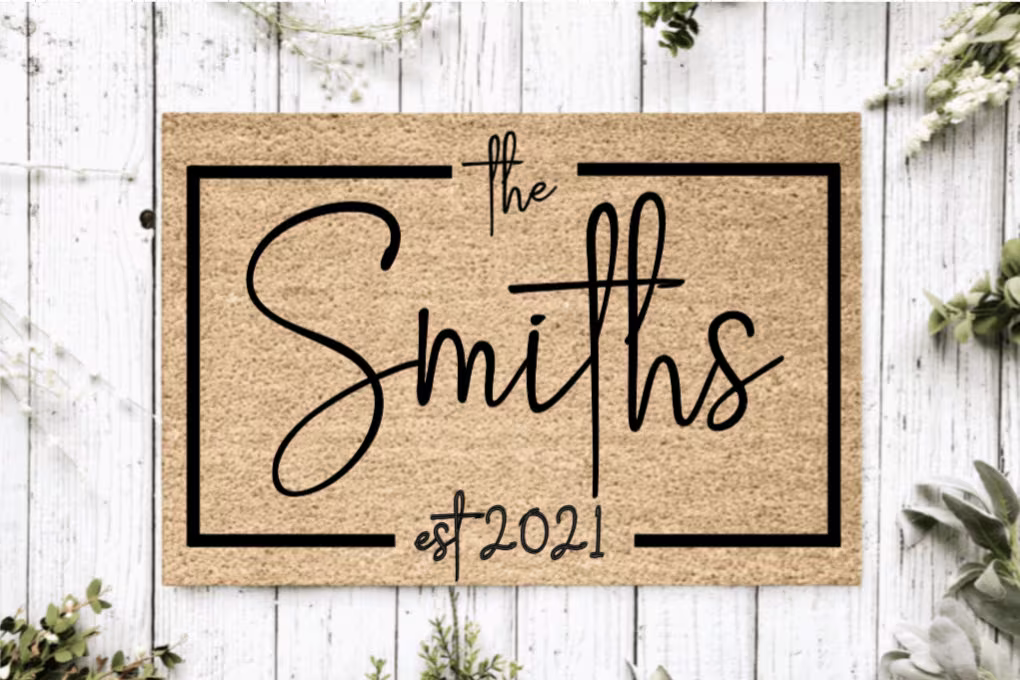 Family Monogram Name Doormat | Housewarming Gift Wedding Custom Personalized Welcome Mat Closing Front Door