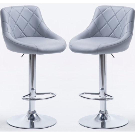 (GREY) 2 Bar Stools Faux Leather Chairs Breakfast Chairs