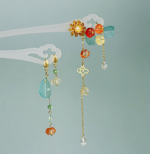 Persimmon Hair Stick, Coloured Glaze Fork, Ancient Aaccessories, Step Shake Comb, Balls, Hairpin Song Dynasty