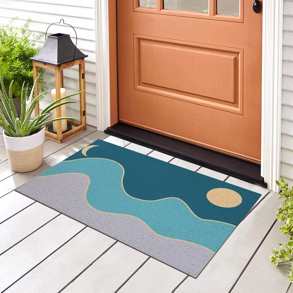 Blue Mountain Moon Sun Entrance Door Mat, Entryway Doormat, PVC Plastic Mats Rug For Home, House Warming Gift, Area Carpet Outdoor