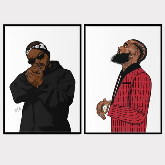 Ice Cube & Nipsey Hussle Poster Print West Coast Rap Hip Hop Pop Art Home Decor Bedroom Bathroom Wall