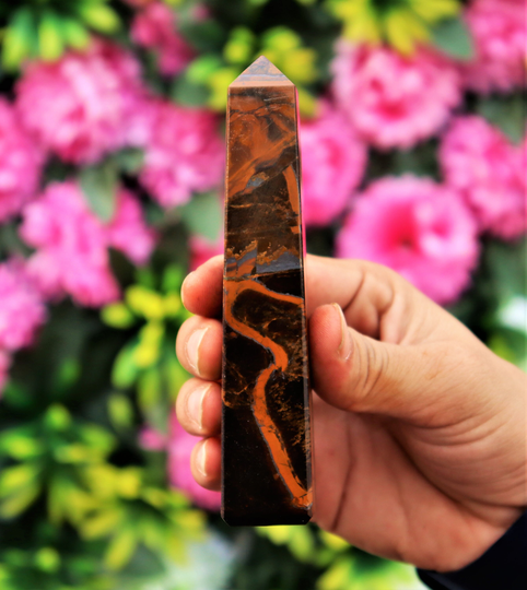 Mini 125mm Natural Golden Tiger Eye Metaphysical Aura Chakra Stone Hand Made 4 Sided Tower Point