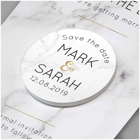 Gold Marble Save The Date Fridge Magnet - Personalised Modern Cards Wedding Magnets