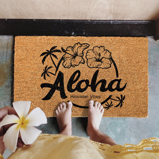 Aloha Doormat, Custom Mat, Hawaii Doormat, Personalized Hawaiian Vibes, Front Porch Decor Mat, Welcome Personalized Doormat