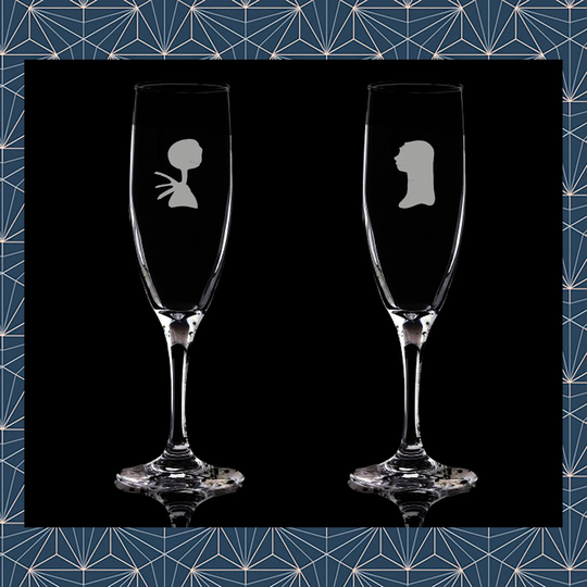 Set Of 2 Jack & Sally Engraved Flute Prosecco Glass. Beautiful Etched Glasses. Personalised With Name. Design Won't Wear Off Like Vinyl.18