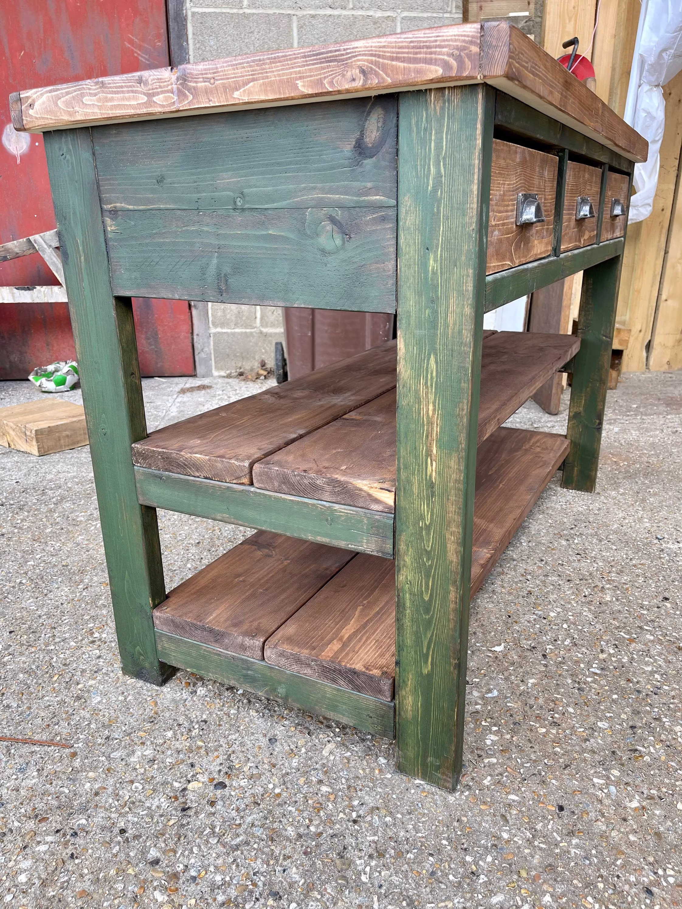 Kitchen Islands Shown in Distressed Green