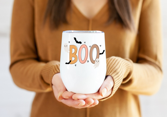 Boo, Halloween Wine Glass, Autumn Decor