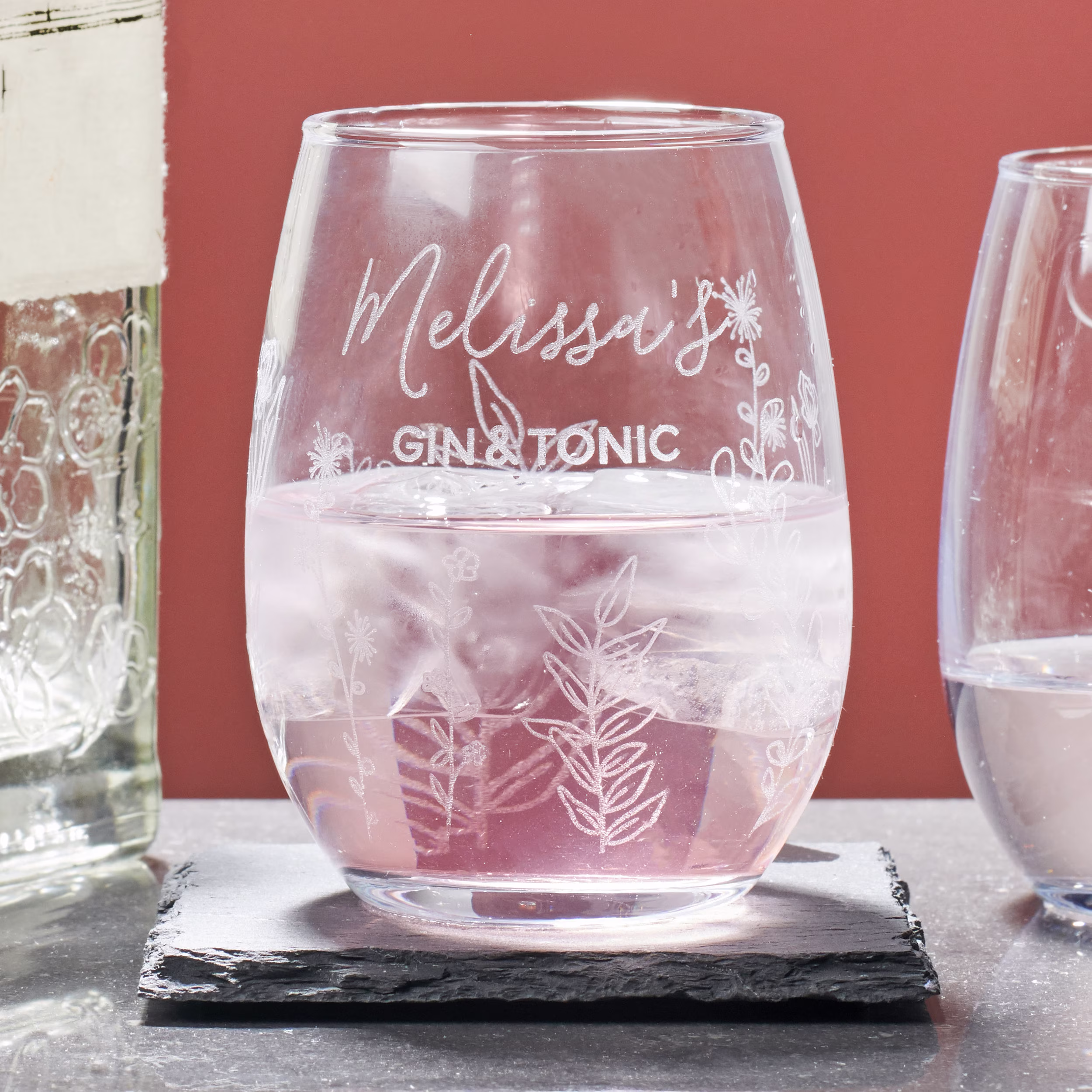 Personalised Floral Drinking Glass