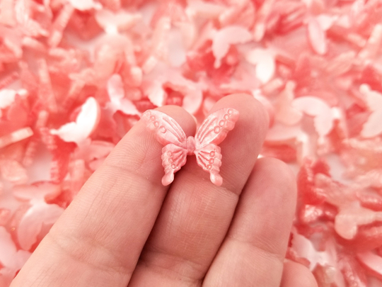 10 Glittery Resin Mother Of Pearl Pink Butterfly Cabochons, Bug Cabochon, Shaker Mold Bits, Nail Art Decoration, Cottage Cabs