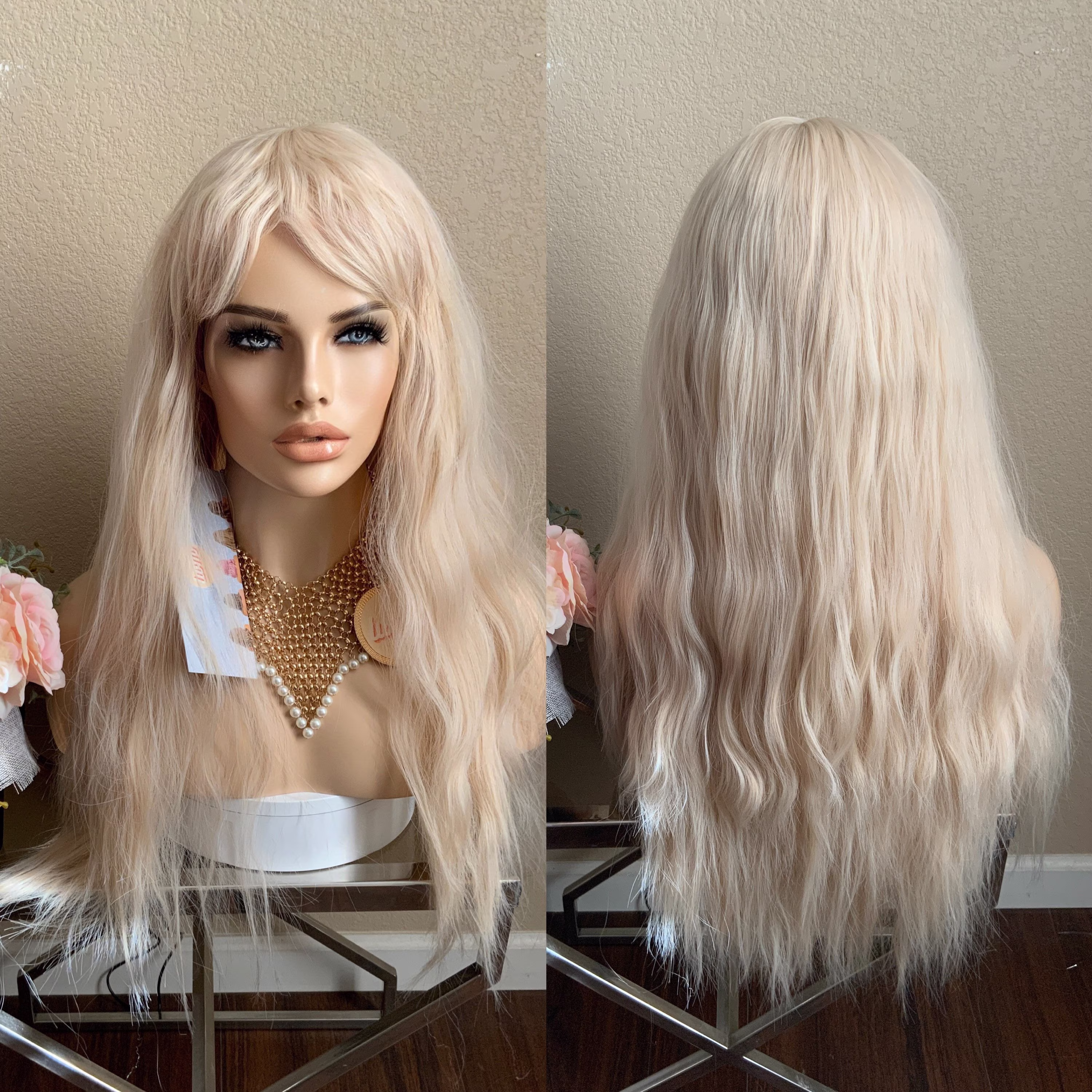 28'' Blonde Synthetic Wig With Side Bang | Little Wig Museum Alopeica Chemo Wig, Cosplaychristmas Gifts For Women