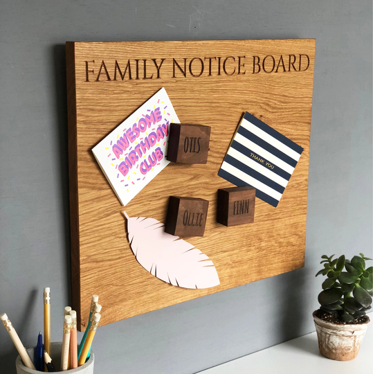 Oak Notice Board | Personalised Family Engraved Magnetic Board