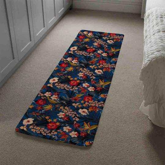 Litteral Tropical Flowers and Plants Designer Shaggy Blue/Orange Rug