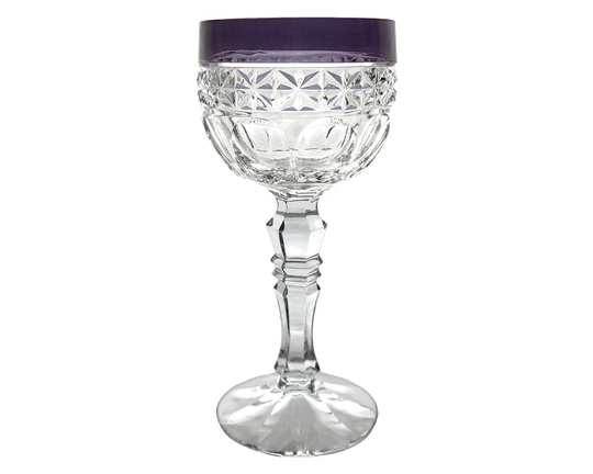 Vintage Amethyst Purple Wine Glass Goblet Hock Flashed Stained Pressed 24% Lead Crystal Annahuette Annahütte Bavaria Germany 1980S Retro