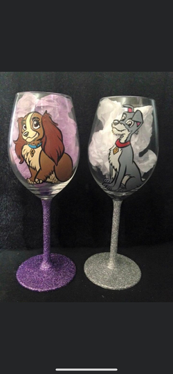 Lady & The Tramp Handpainted Wine Glasses