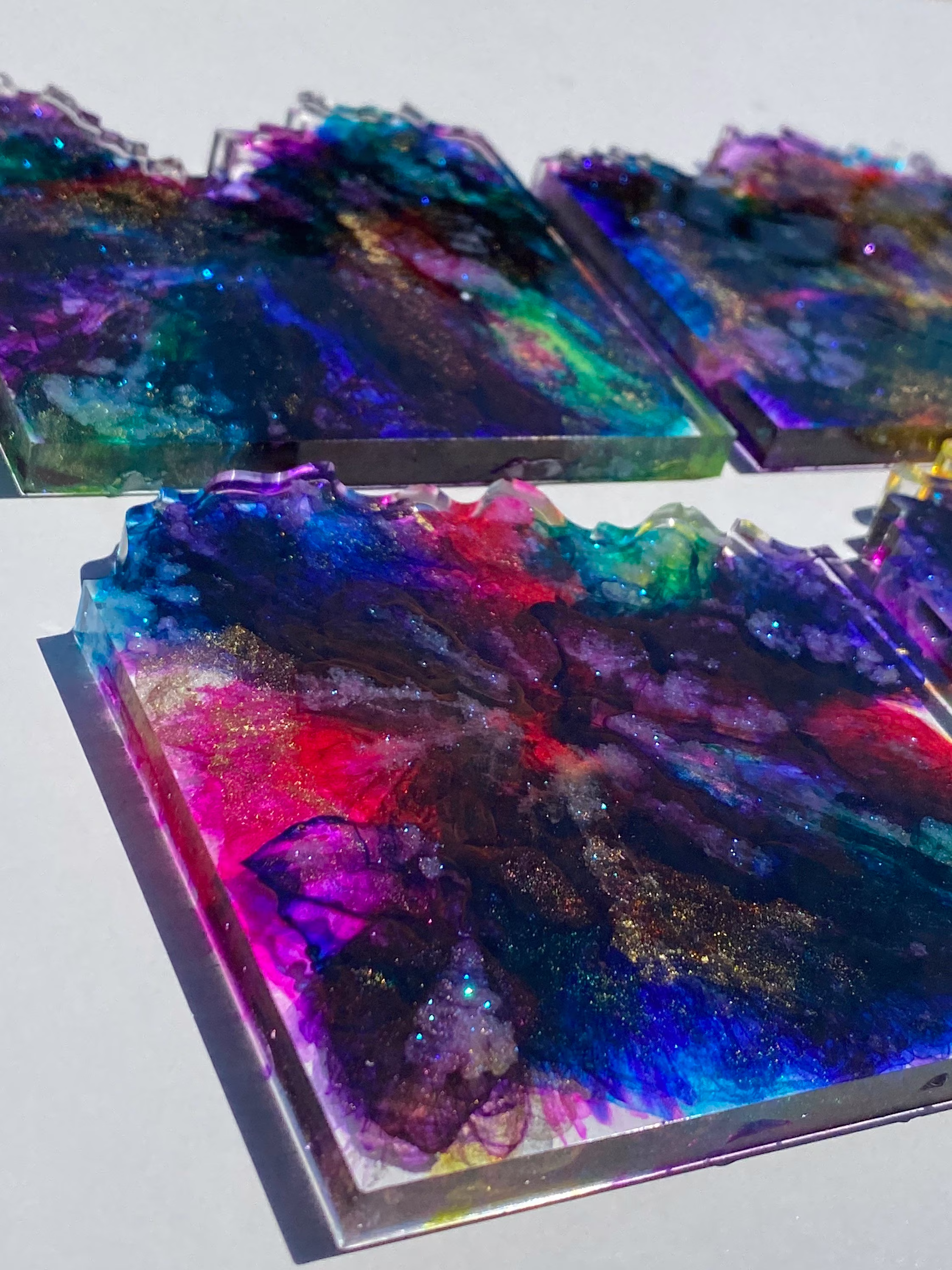 Rainbow Galaxy Resin Square Agate Coasters