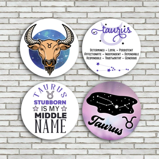 Taurus Fridge Magnets/Pins Buttons Set Of 4 2.25