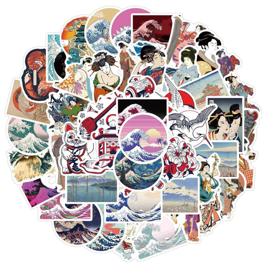 50PCS/set japan Ukiyo-e waves Stickers For Skateboard Fridge Guitar Laptop Motorcycle Travel Luggage Cartoon Stickers